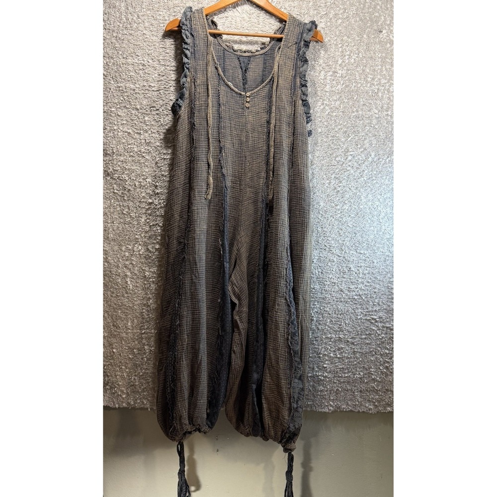 Oli & Hali Cotton Gauze Washed Ruffle Romper S Relax Lagenlook Bohemian Coastal - Picture 3 of 16